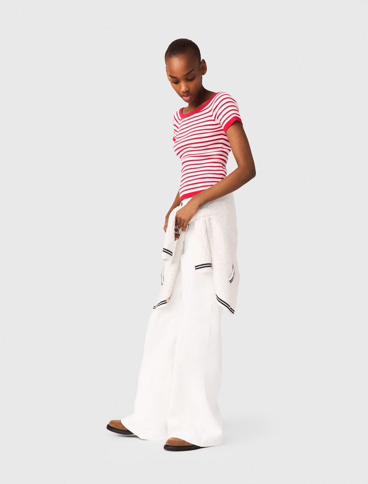 Striped knit top with boat neck | Maje