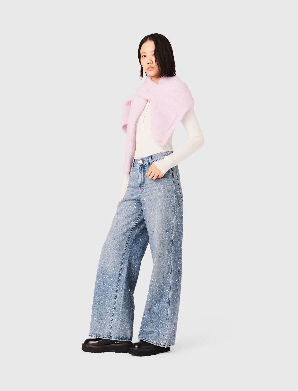 Wide-leg all-over rhinestone jeans | Maje