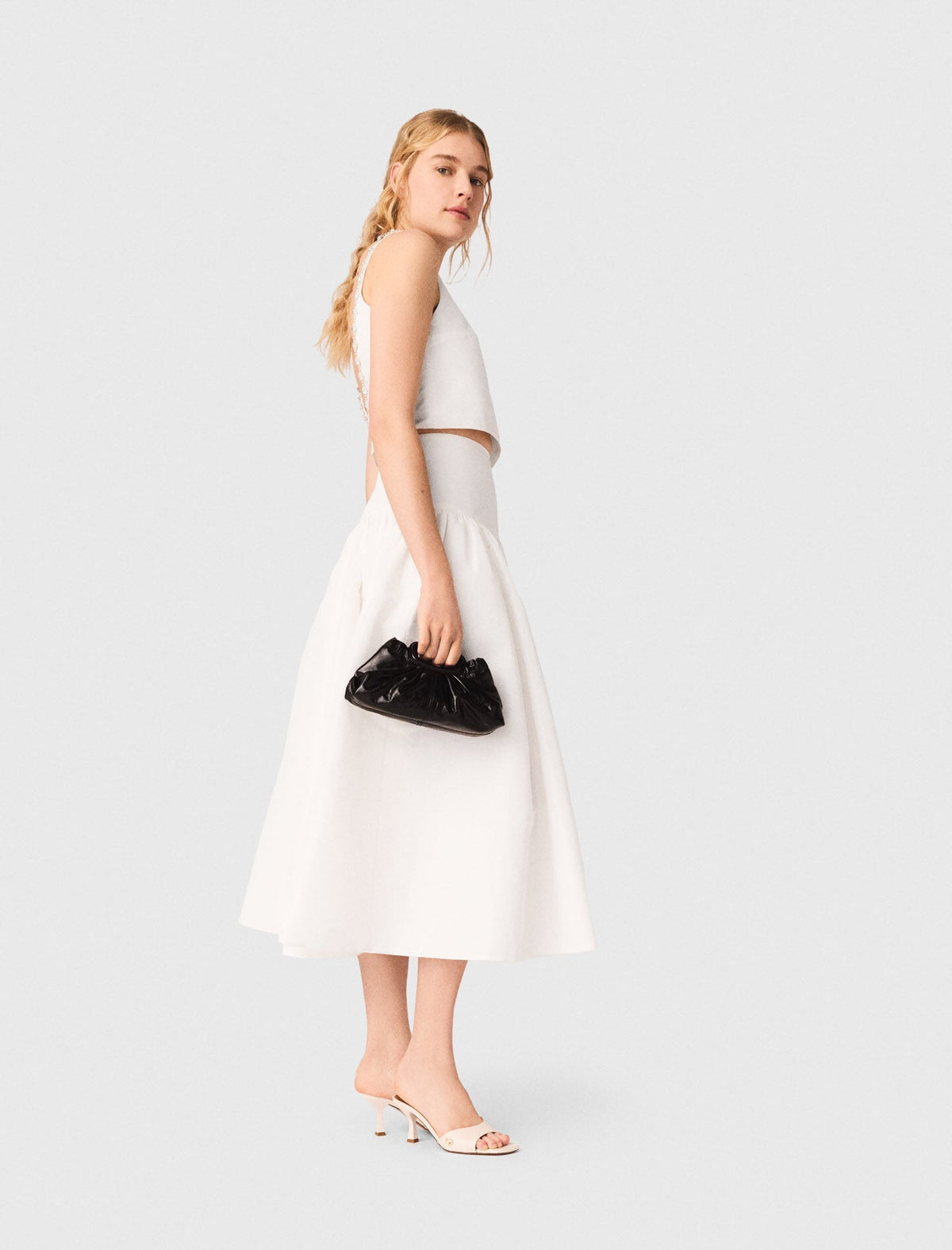 Jewelled collar taffeta crop top | Maje