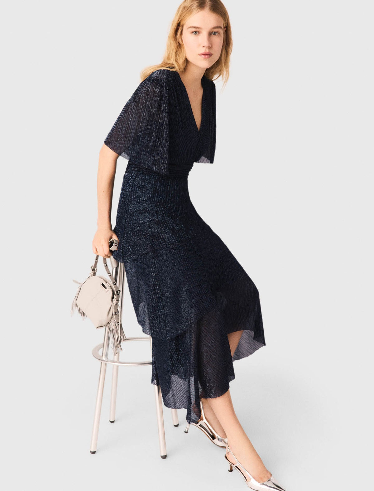 Metallic ruffled midi dress | Maje