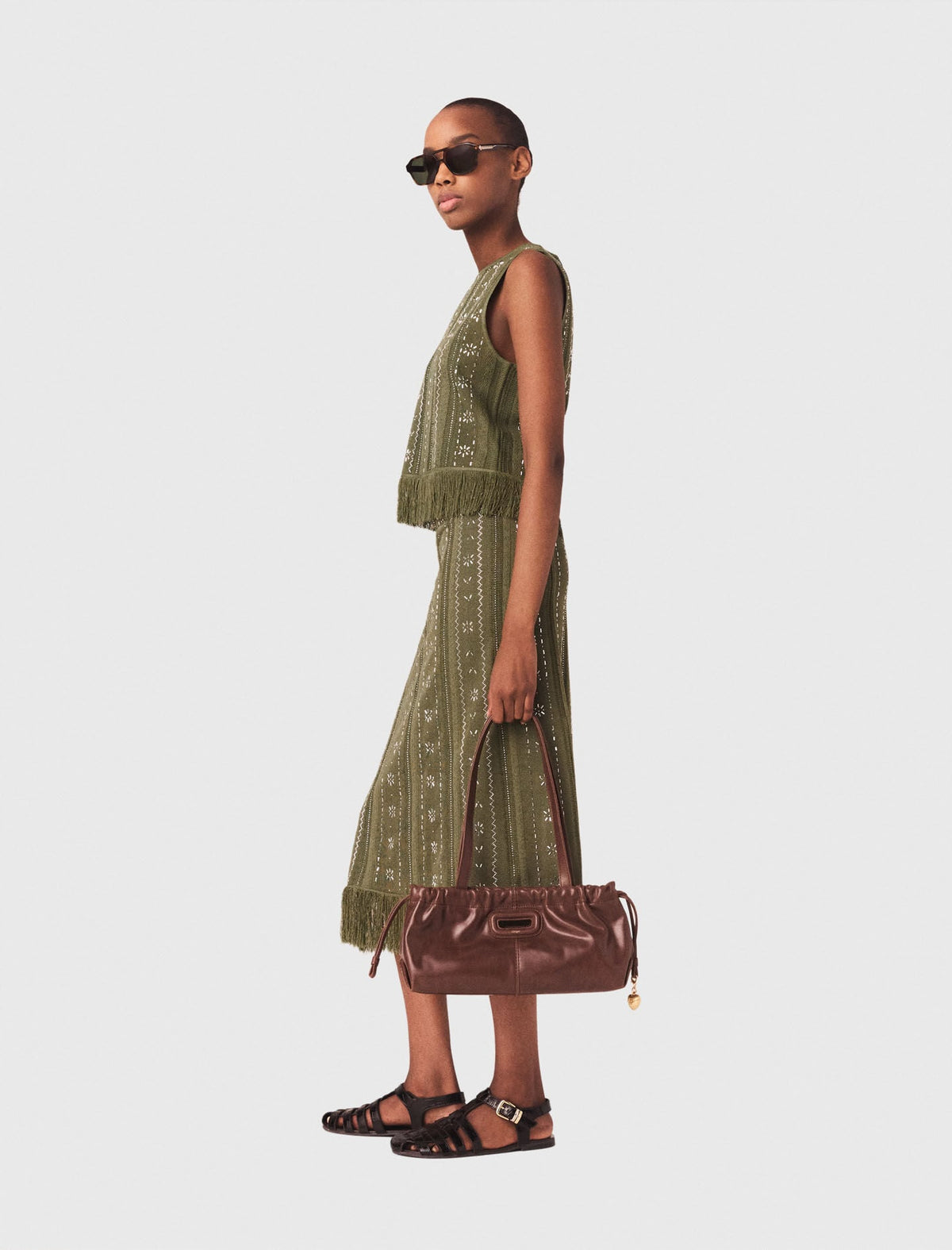 Knit skirt with rhinestone flowers | Maje