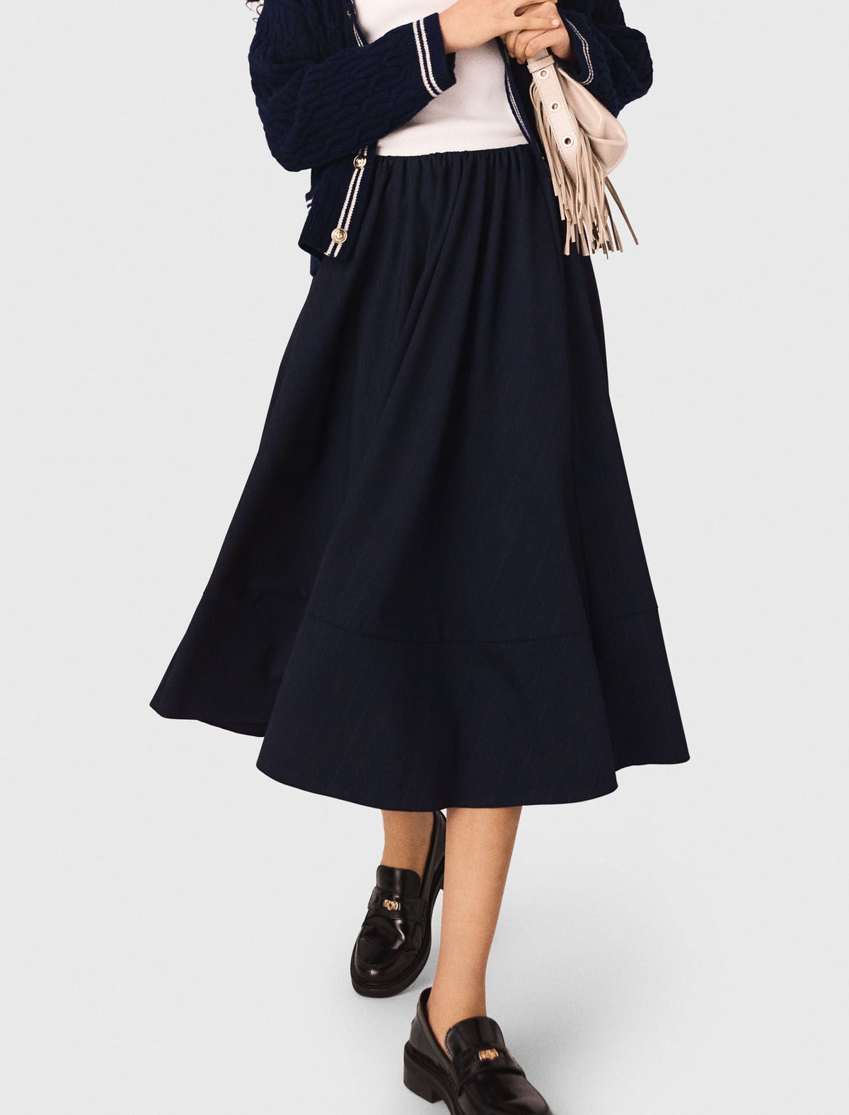 Pinstripe tailored midi skirt | Maje