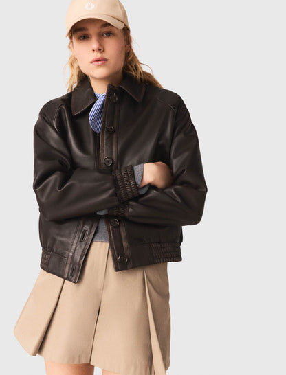 Cropped leather jacket | Maje