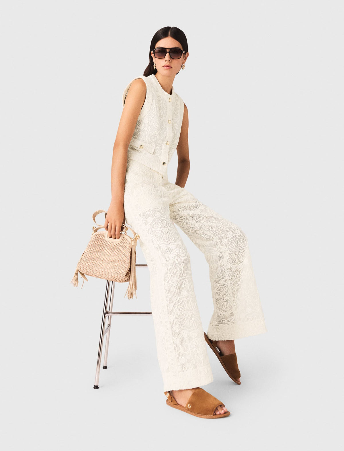 Guipure lace trousers | Maje