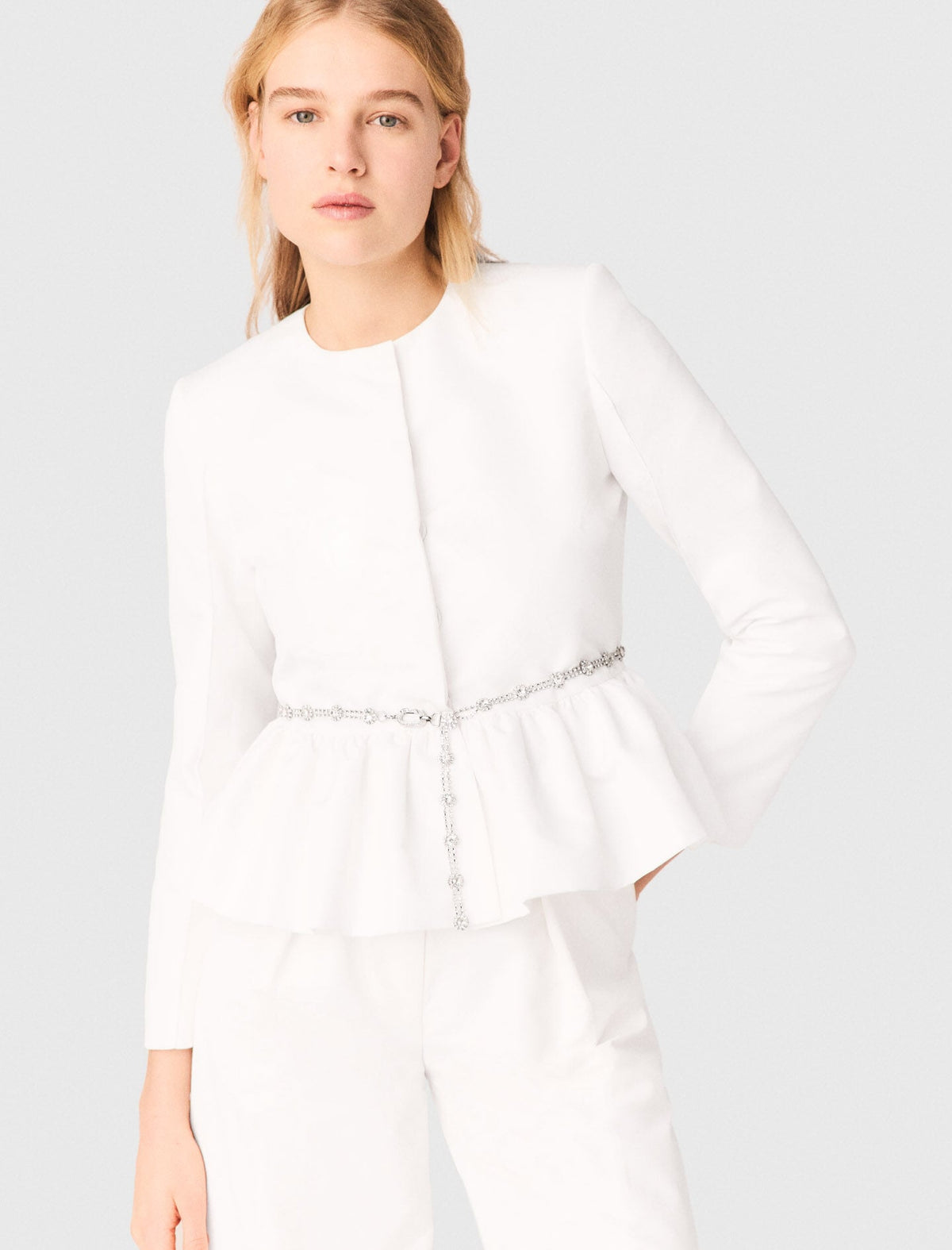 Cropped jacket with jewelled belt | Maje