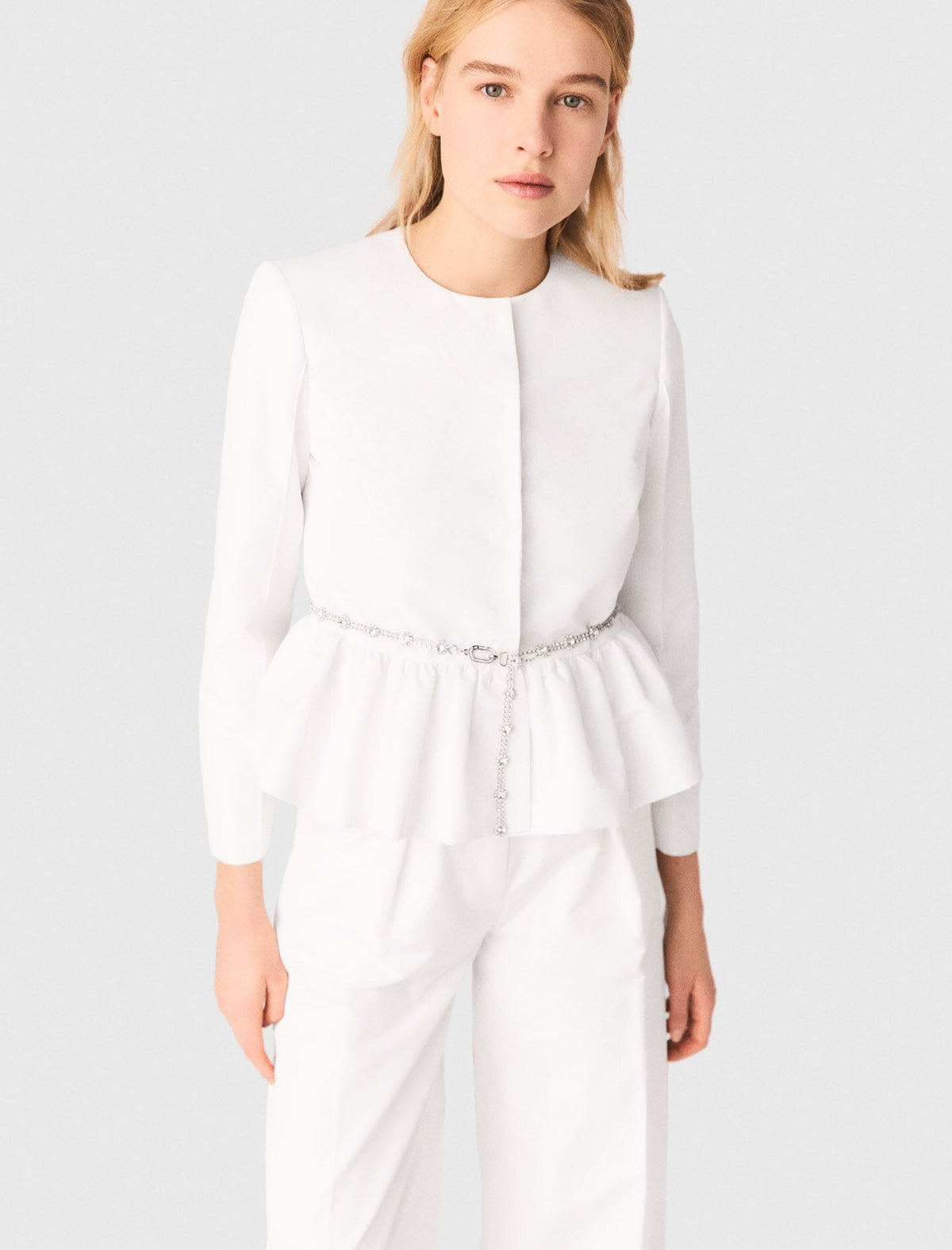 Cropped jacket with jewelled belt | Maje