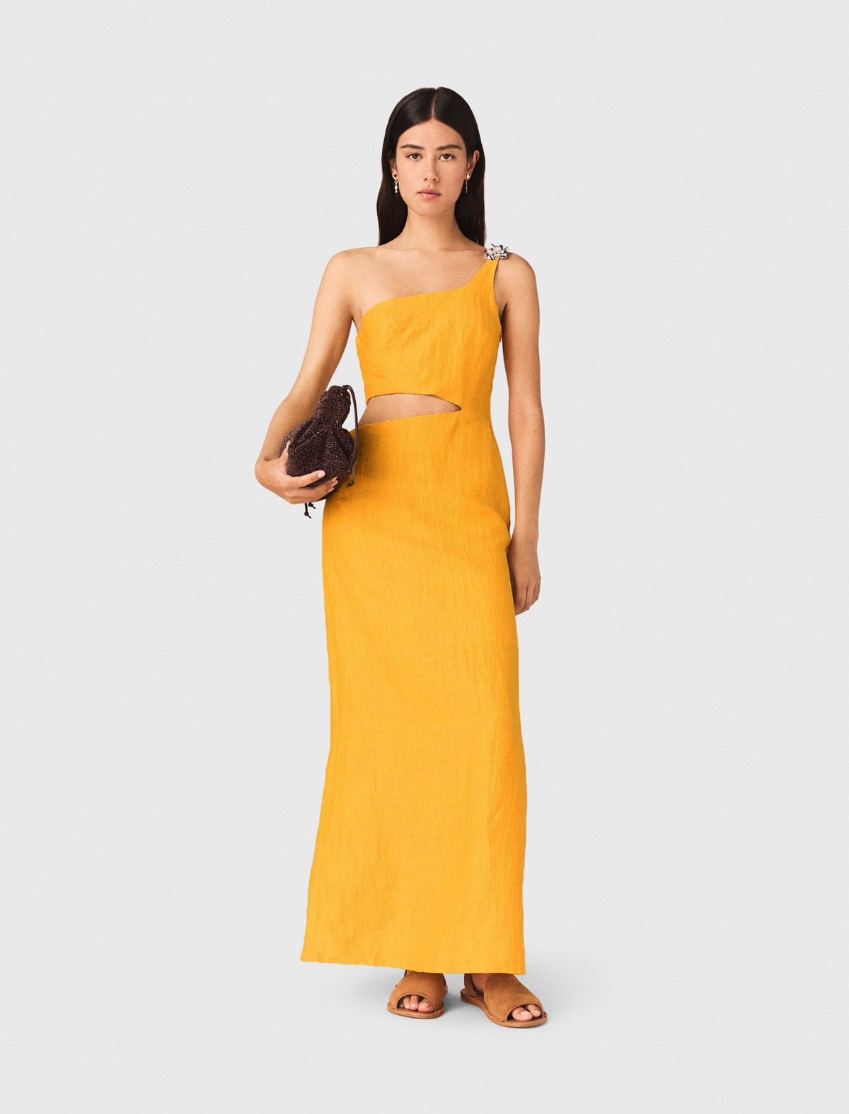 Asymmetrical Linen-Blend Dress | Maje