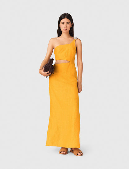 Asymmetrical Linen-Blend Dress | Maje