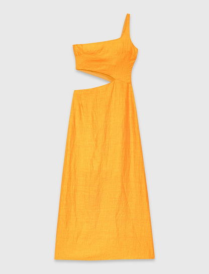 Asymmetrical Linen-Blend Dress | Maje