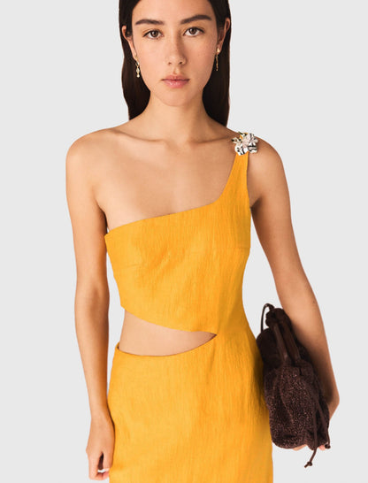 Asymmetrical Linen-Blend Dress | Maje