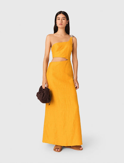Asymmetrical Linen-Blend Dress | Maje