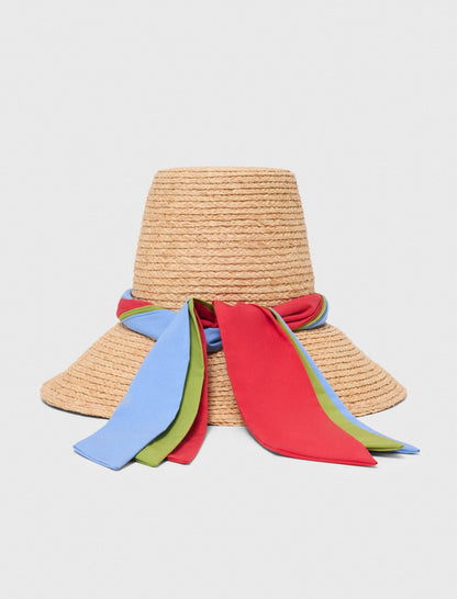 Raffia hat with printed ribbon | Maje