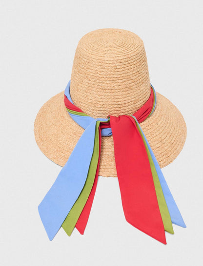 Raffia hat with printed ribbon | Maje