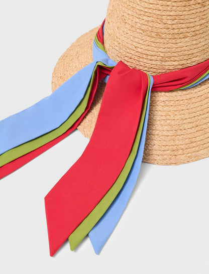 Raffia hat with printed ribbon | Maje