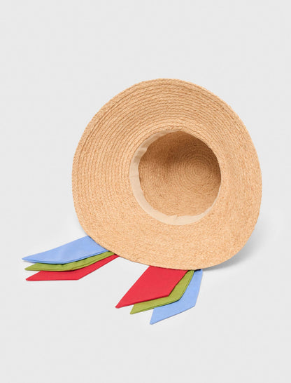 Raffia hat with printed ribbon | Maje