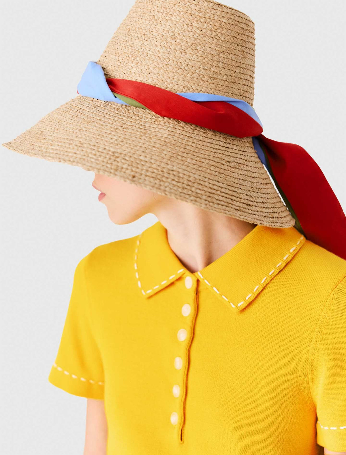 Raffia hat with printed ribbon | Maje