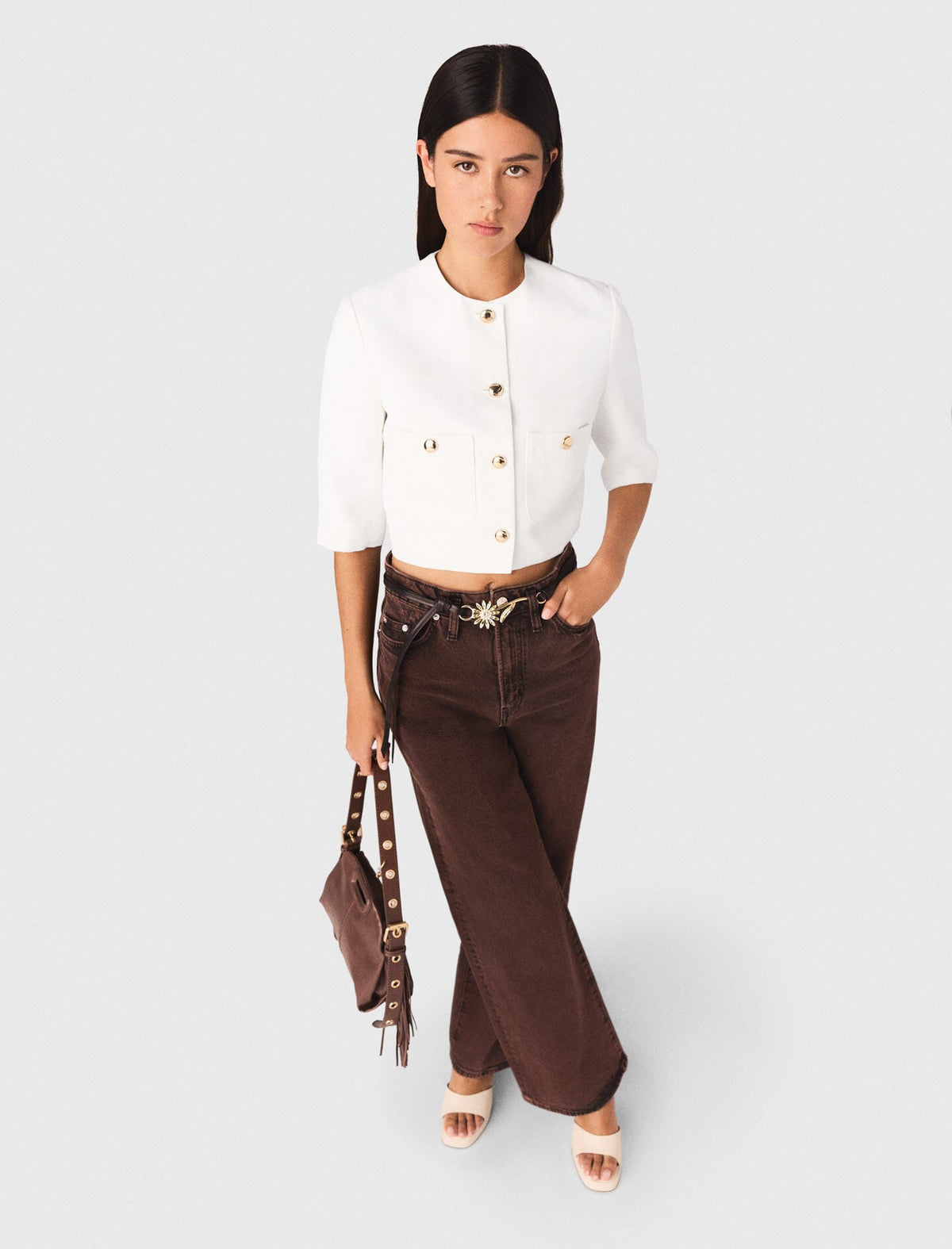 Short linen blend jacket | Maje