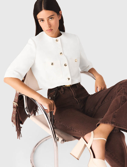 Short linen blend jacket | Maje