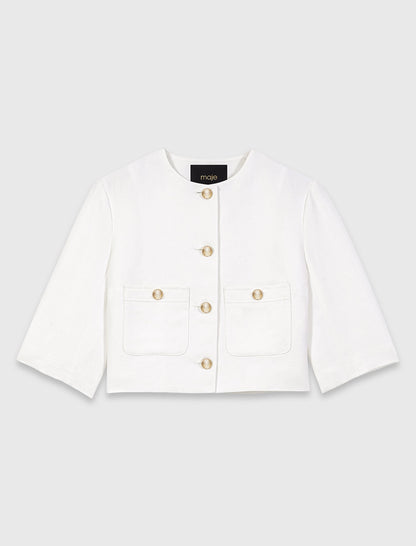 Short linen blend jacket | Maje