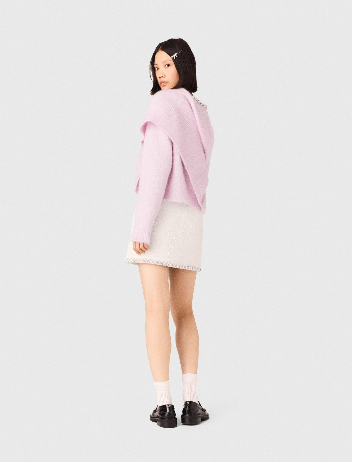 Tweed skirt with pearl trim | Maje