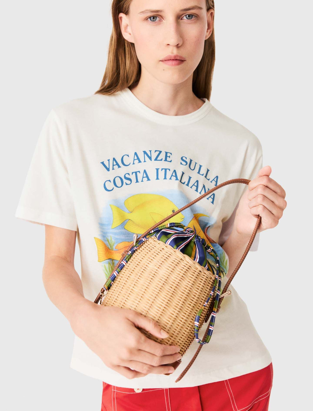 Wicker basket with printed pouch | Maje