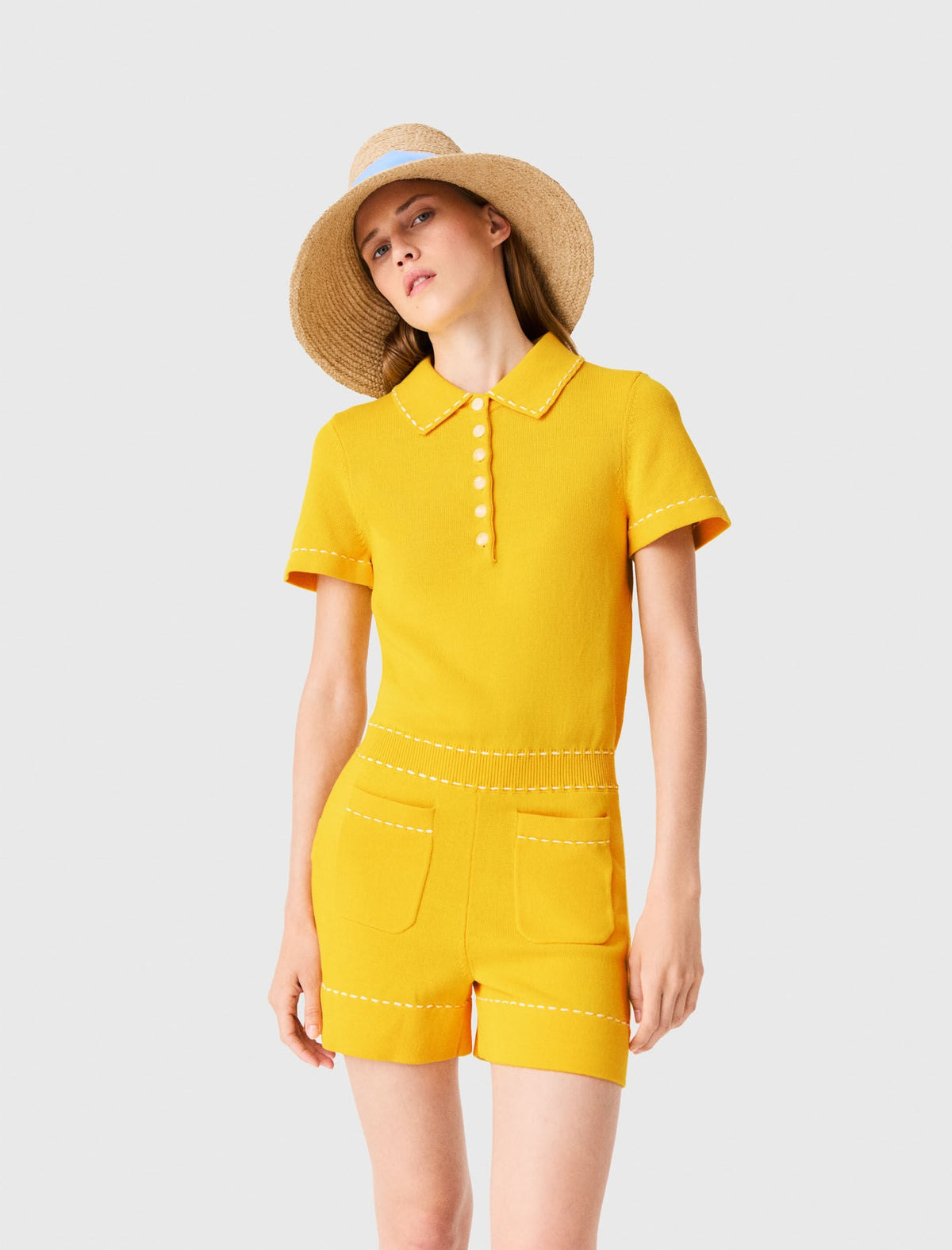 Knit playsuit with polo collar | Maje