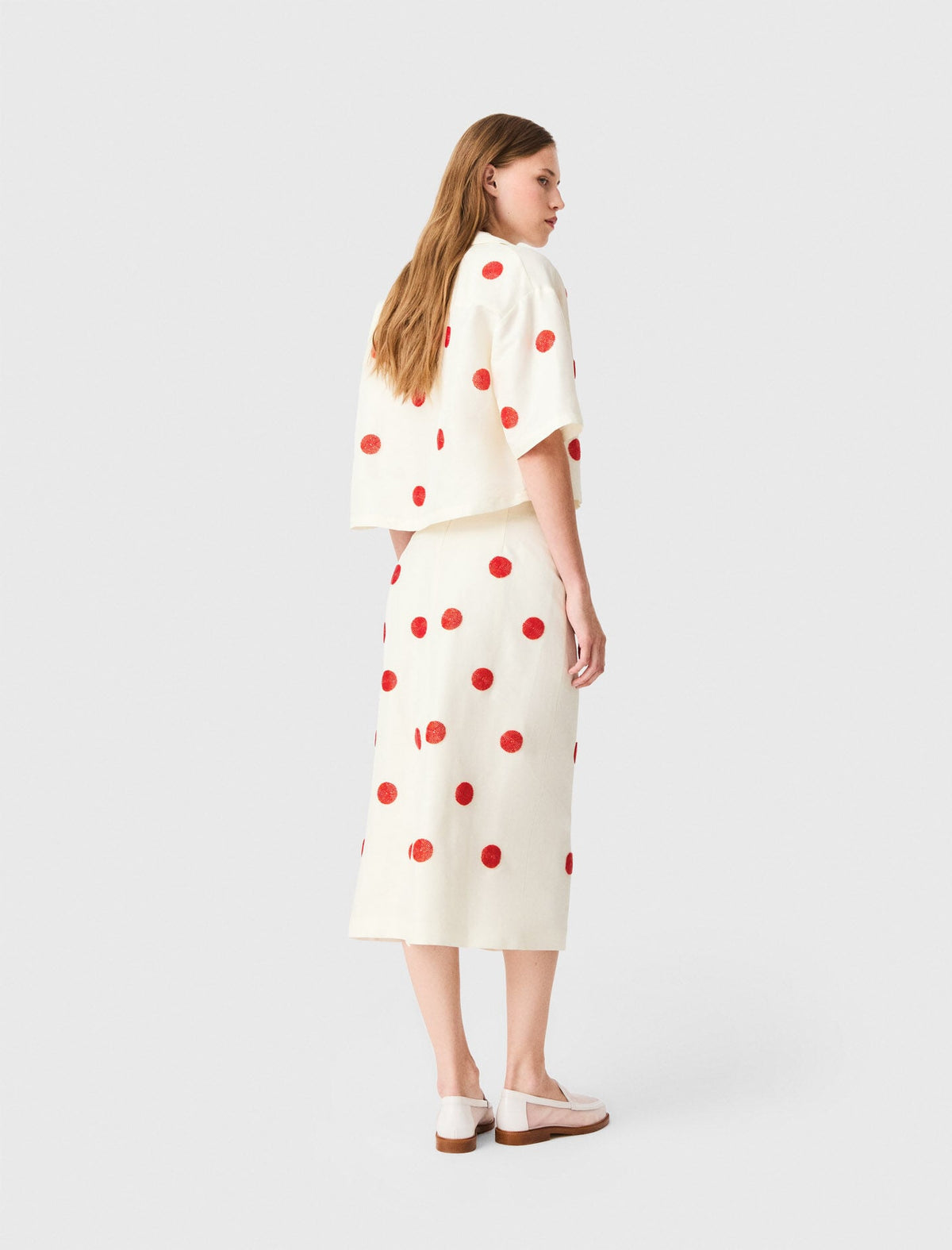 Embroidered linen-silk pencil skirt | Maje