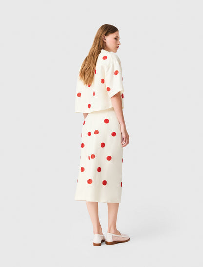 Embroidered linen-silk pencil skirt | Maje