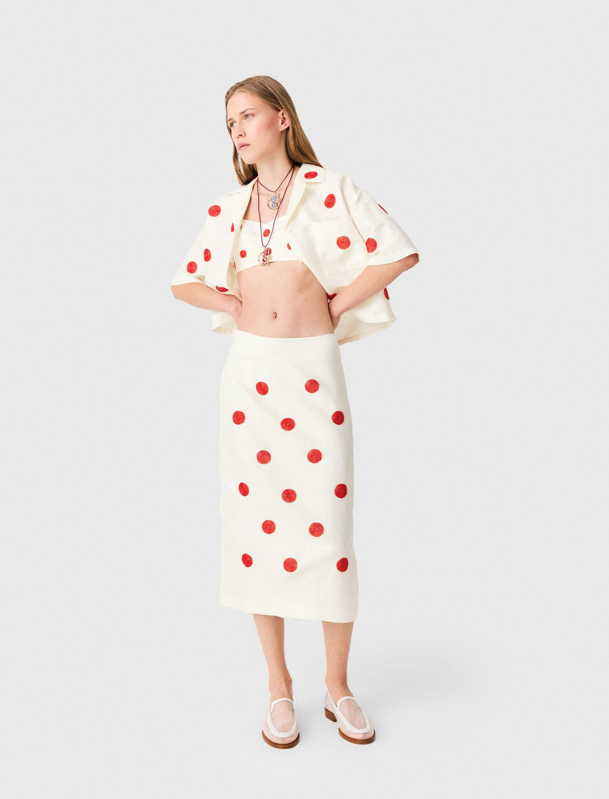 Embroidered linen-silk pencil skirt | Maje