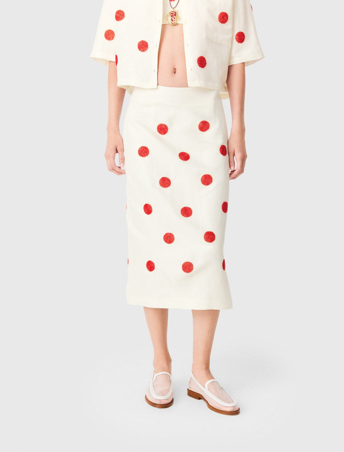 Embroidered linen-silk pencil skirt | Maje