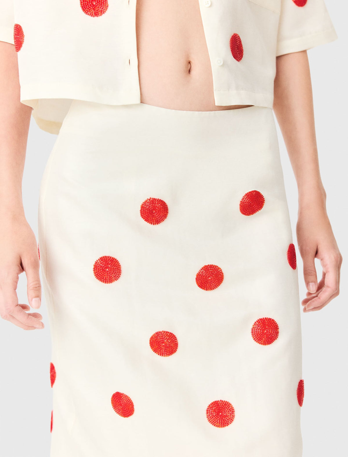 Embroidered linen-silk pencil skirt | Maje