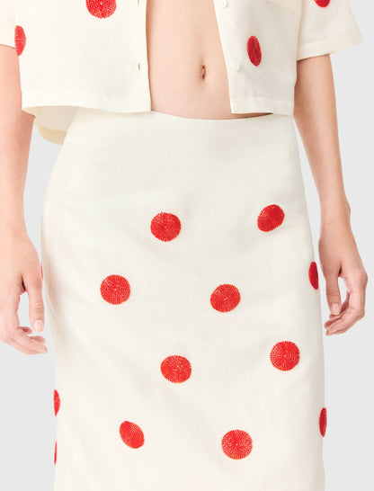 Embroidered linen-silk pencil skirt | Maje