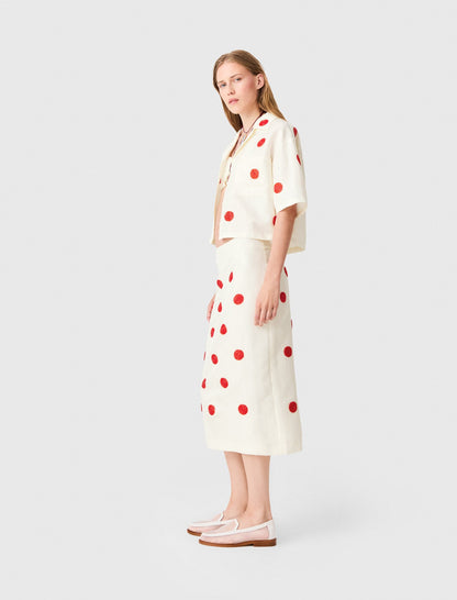Embroidered linen-silk pencil skirt | Maje