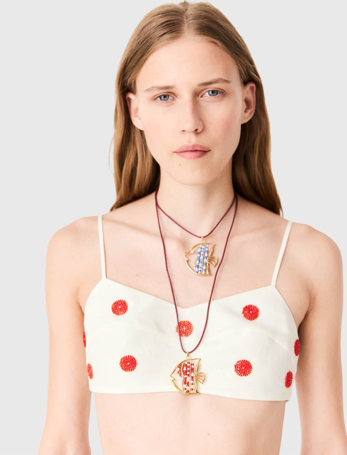 Embroidered linen and silk crop top | Maje