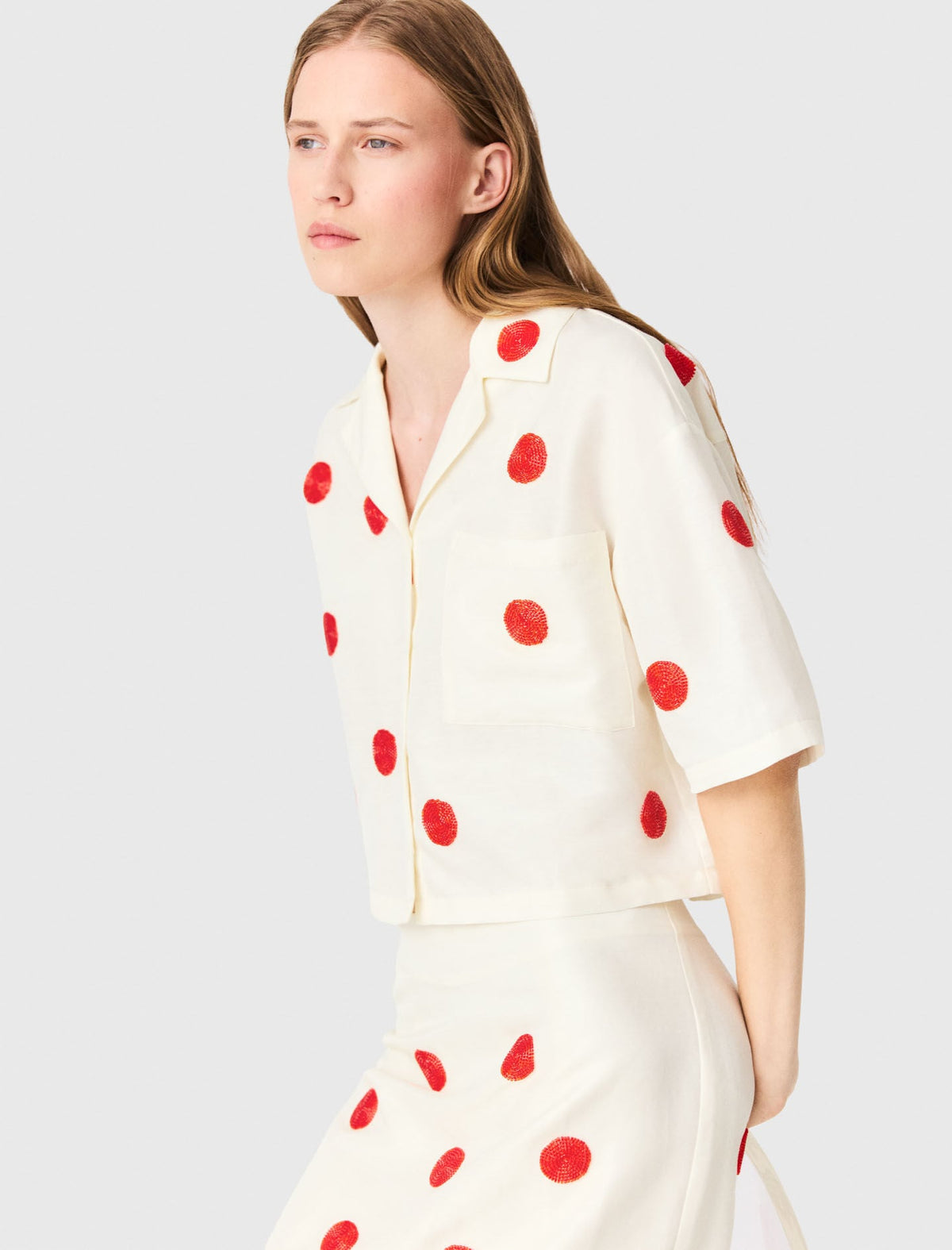 Embroidered linen and silk shirt | Maje