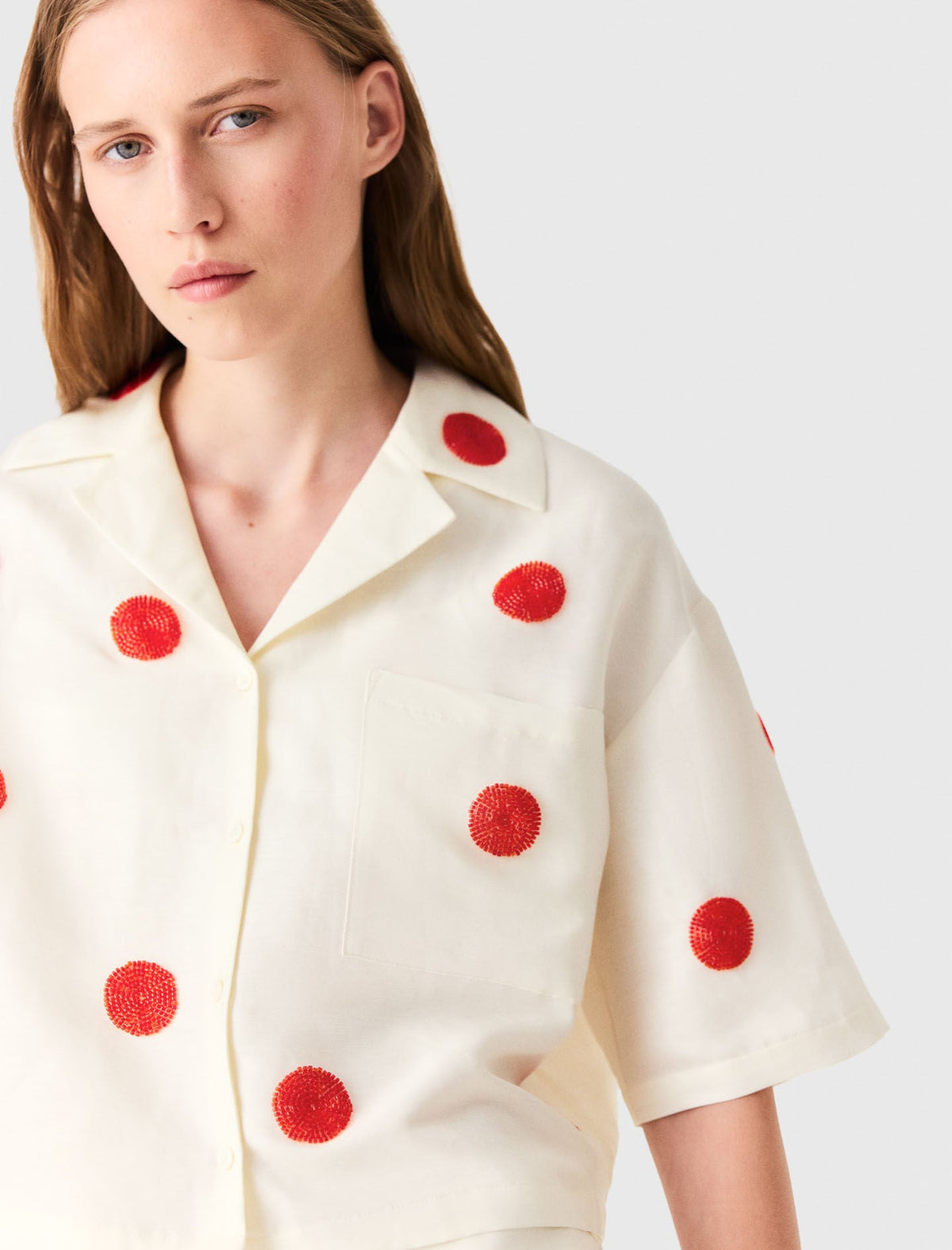 Embroidered linen and silk shirt | Maje