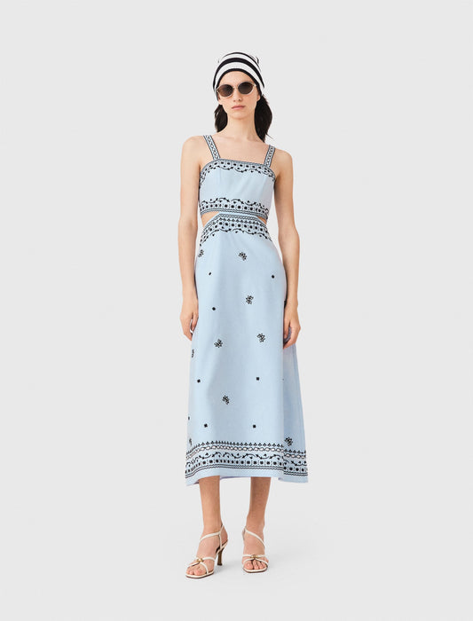 Embroidered linen blend maxi dress | Maje