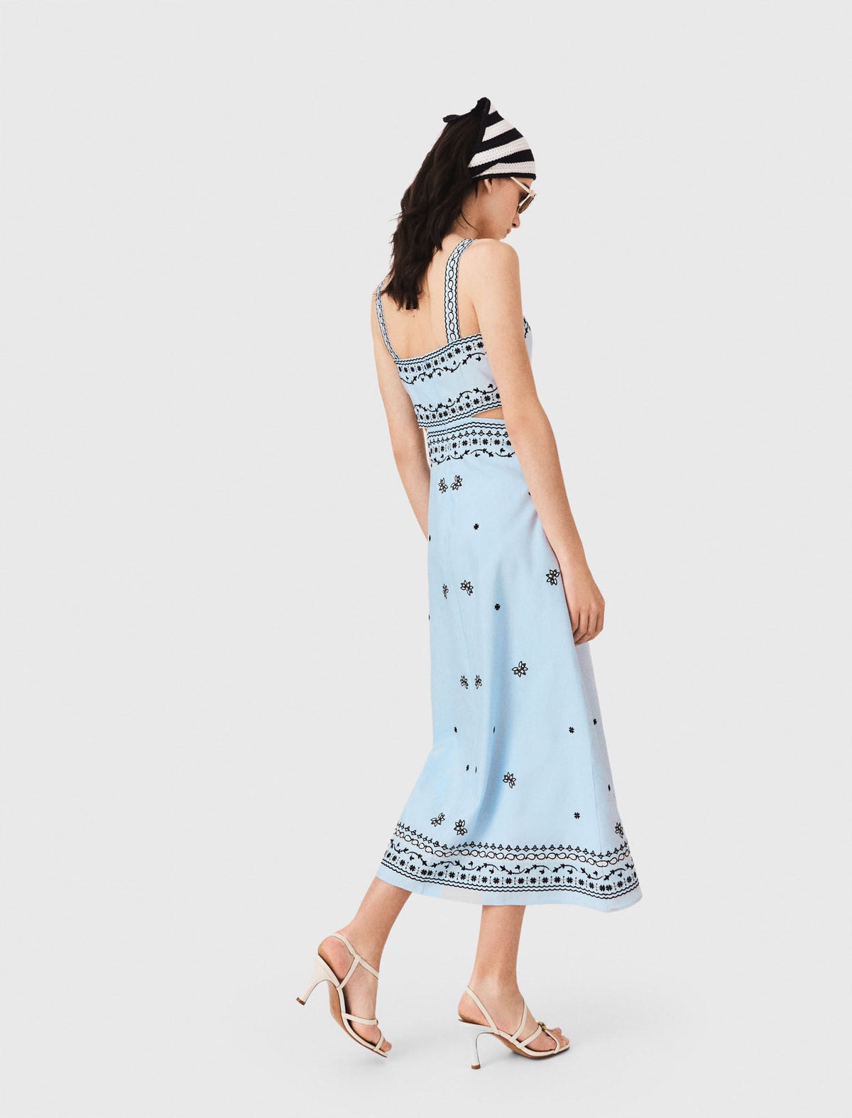 Embroidered linen blend maxi dress | Maje