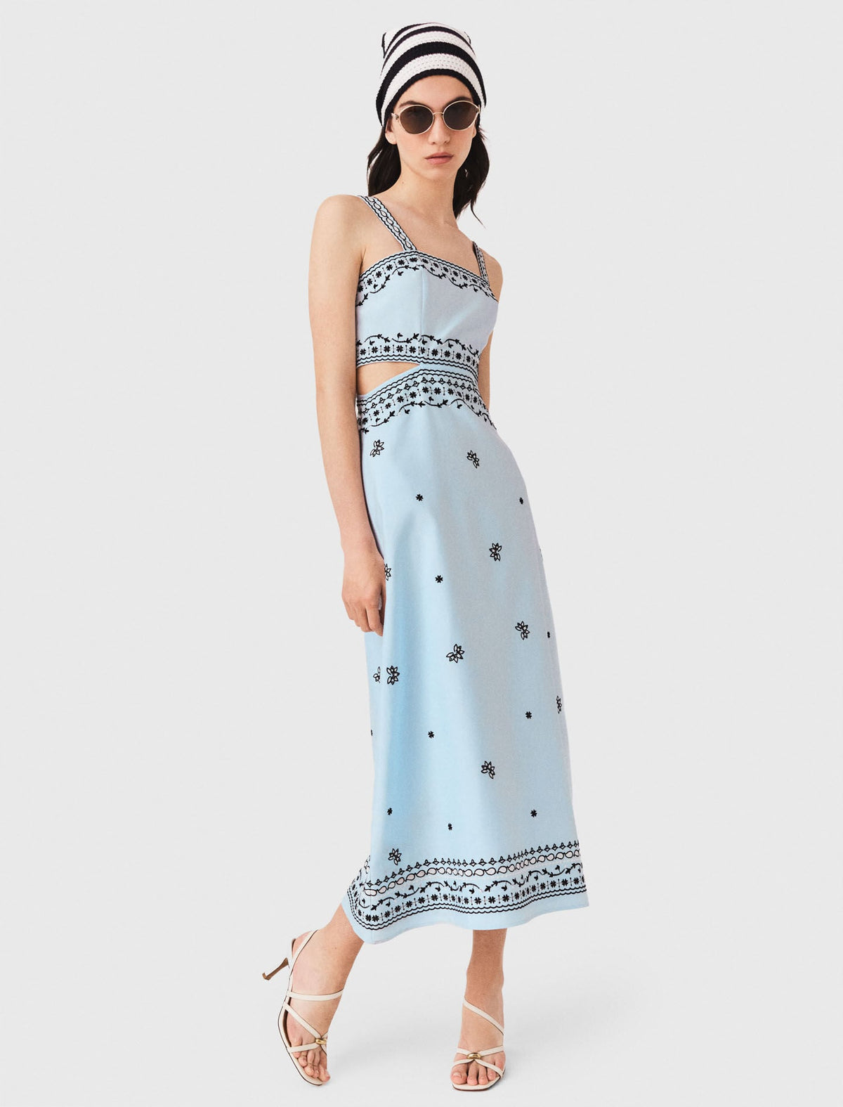 Embroidered linen blend maxi dress | Maje