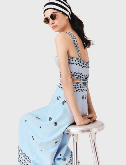 Embroidered linen blend maxi dress | Maje