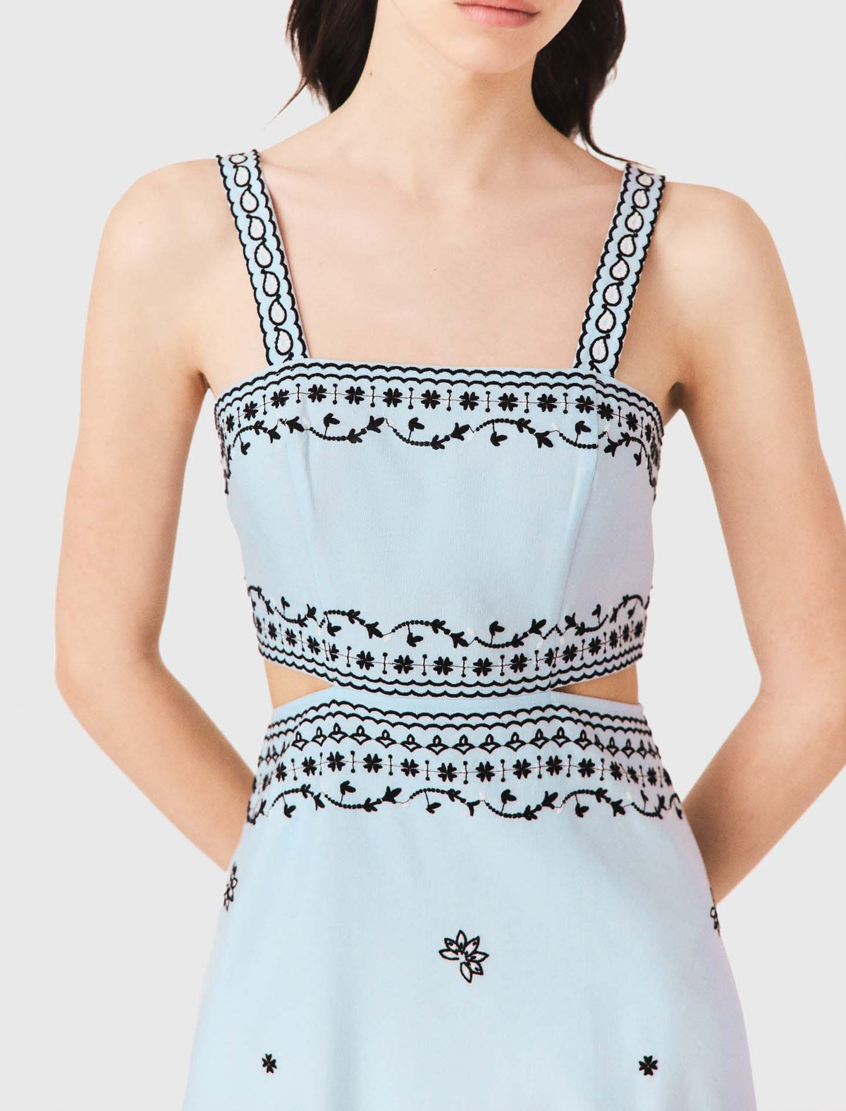 Embroidered linen blend maxi dress | Maje