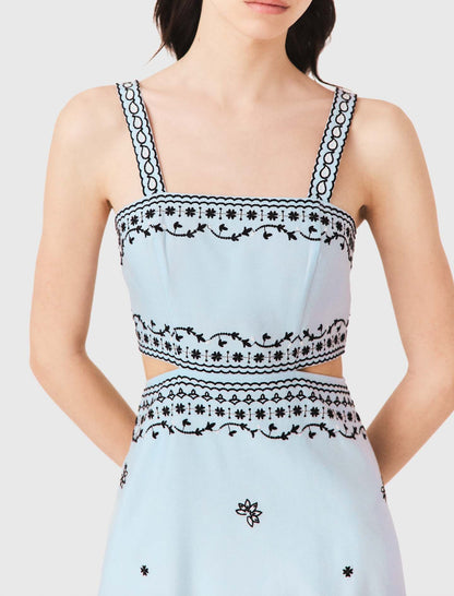 Embroidered linen blend maxi dress | Maje