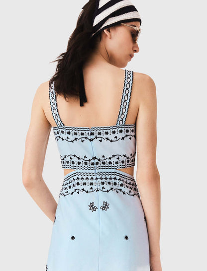 Embroidered linen blend maxi dress | Maje