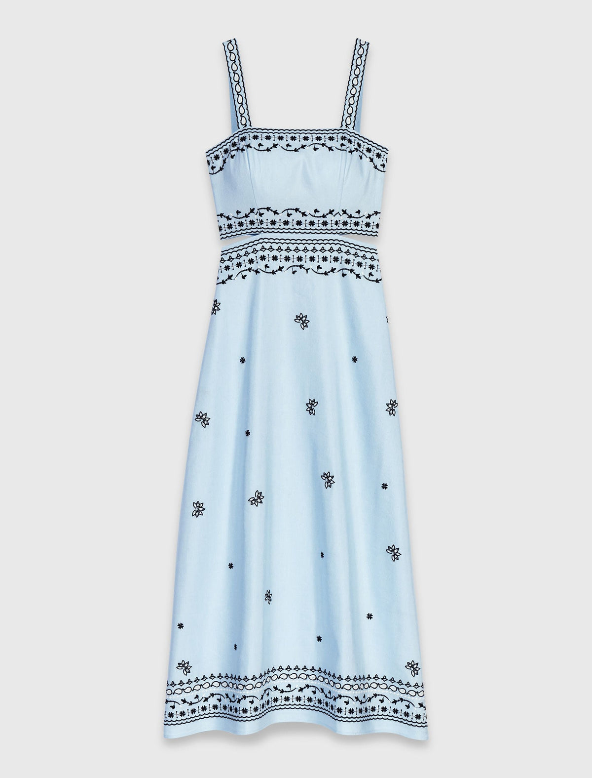 Embroidered linen blend maxi dress | Maje