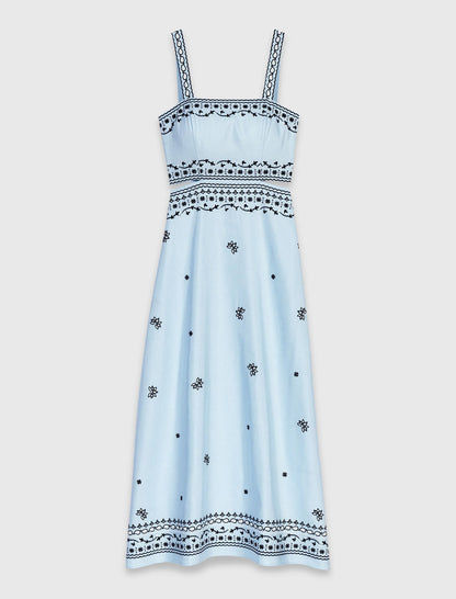 Embroidered linen blend maxi dress | Maje