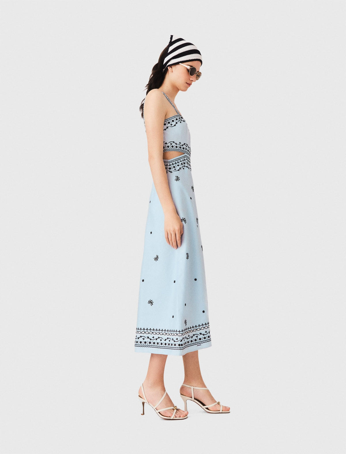 Embroidered linen blend maxi dress | Maje