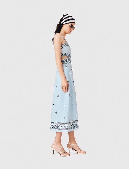 Embroidered linen blend maxi dress | Maje