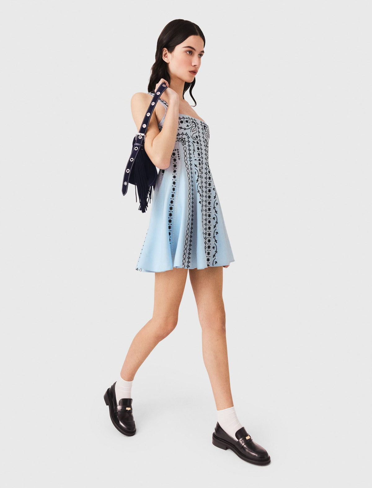 Short embroidered linen-blend dress | Maje