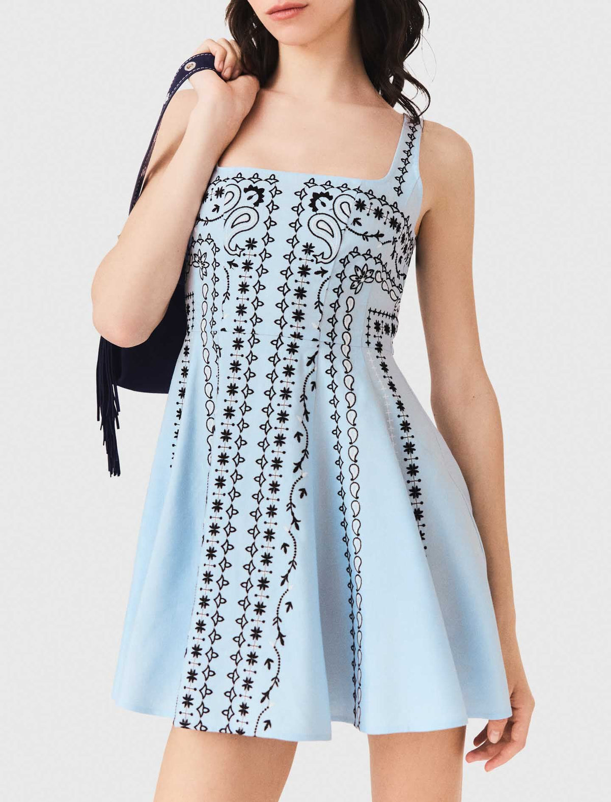 Short embroidered linen-blend dress | Maje