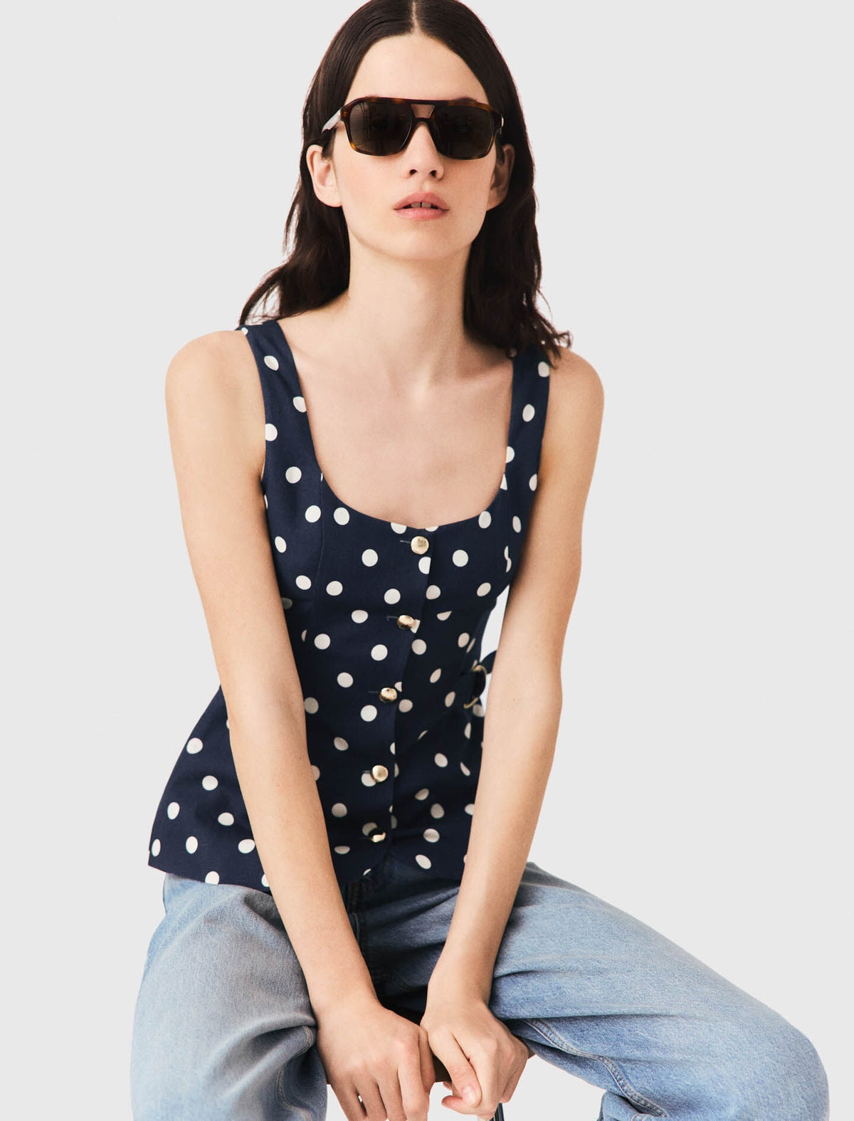 Long linen blend vest | Maje